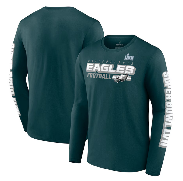 Personalized Men’s Philadelphia Eagles Midnight Green Super Bowl LVII Star Trail Long Sleeve T-Shirt