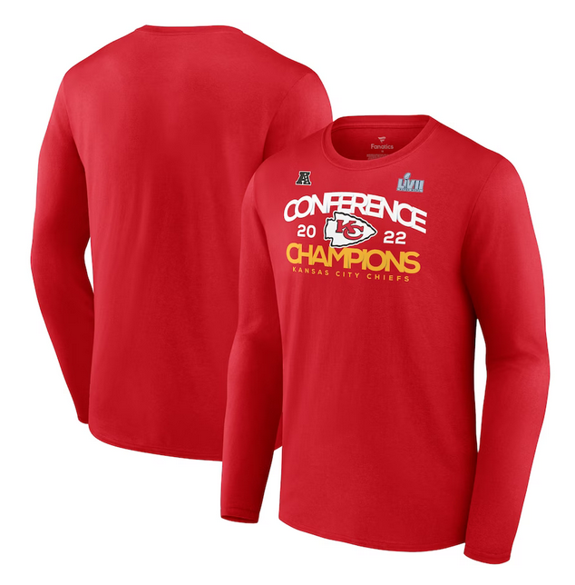 Personalized Men’s Kansas City Chiefs Red 2022 AFC Champions Shadow Cast Long Sleeve T-Shirt