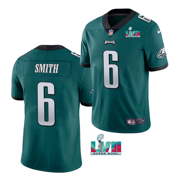 Personalized Men’s Philadelphia Eagles #6 DeVonta Smith Green Super Bowl LVII Patch Untouchable Limited Stitched Jersey