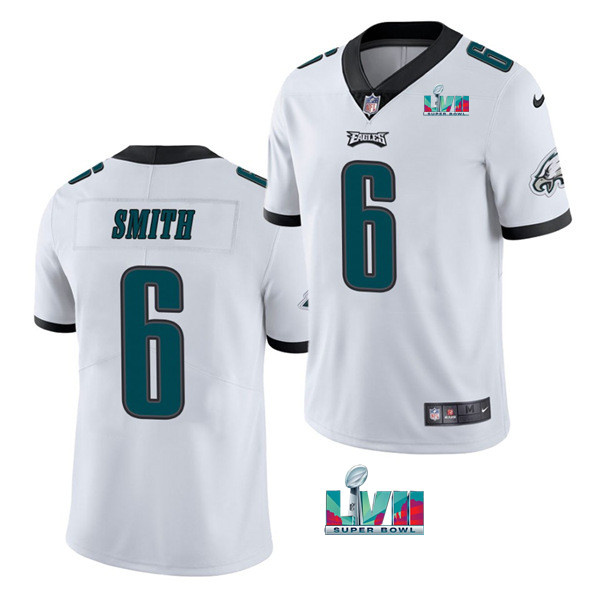 Personalized Men’s Philadelphia Eagles #6 DeVonta Smith White Super Bowl LVII Patch Untouchable Limited Stitched Jersey