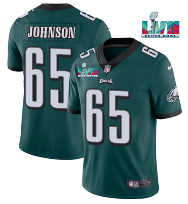 Personalized Men’s Philadelphia Eagles #65 Lane Johnson Green Super Bowl LVII Patch Untouchable Limited Stitched Jersey