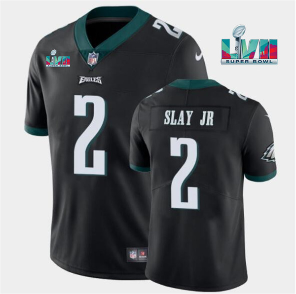 Personalized Men’s Philadelphia Eagles #2 Darius Slay JR Black Super Bowl LVII Patch Untouchable Limited Stitched Jersey