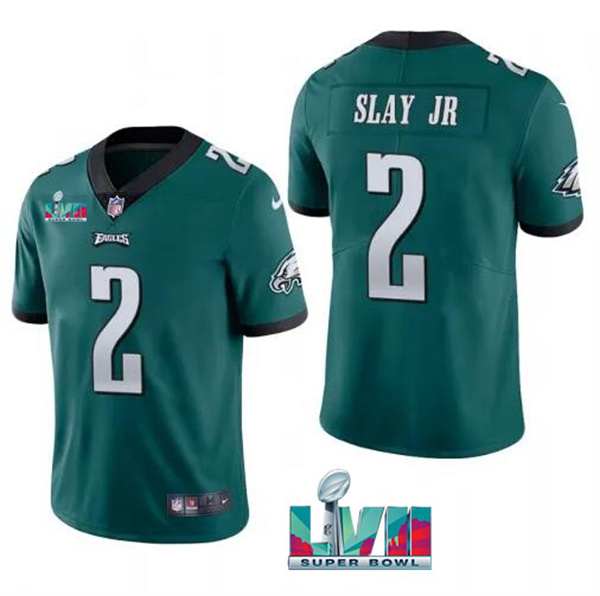 Personalized Men’s Philadelphia Eagles #2 Darius Slay JR Green Super Bowl LVII Patch Untouchable Limited Stitched Jersey