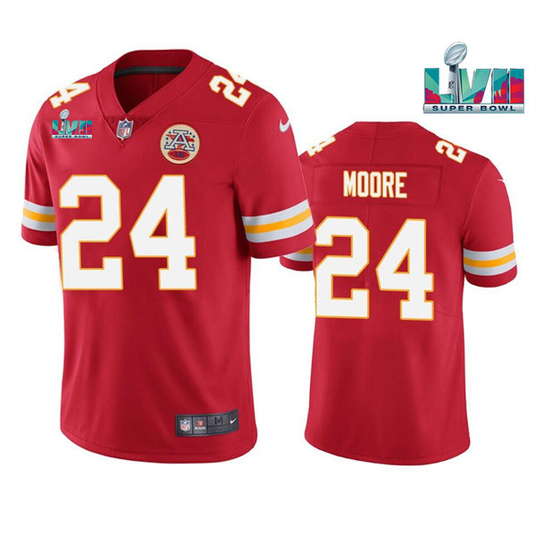Personalized Men’s Kansas City Chiefs #24 Skyy Moore Red Super Bowl LVII Patch Untouchable Limited Stitched Jersey