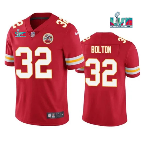 Personalized Men’s Kansas City Chiefs #32 Nick Bolton Red Super Bowl LVII Patch Untouchable Limited Stitched Jersey