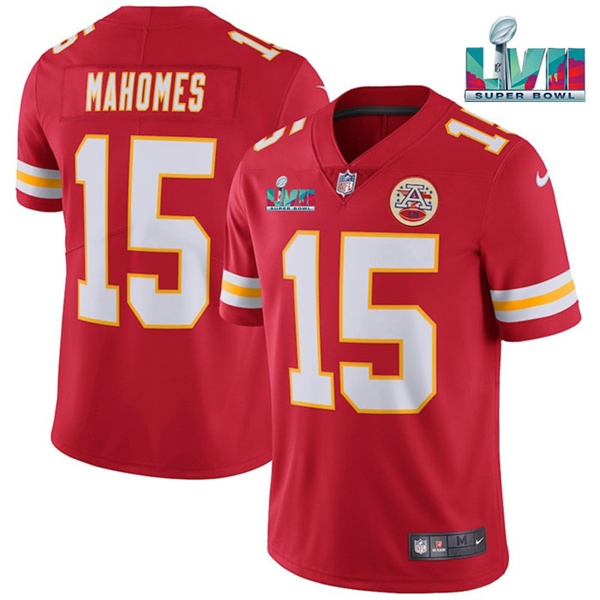 Personalized Men’s Kansas City Chiefs #15 Patrick Mahomes Red Super Bowl LVII Patch Untouchable Limited Stitched Jersey