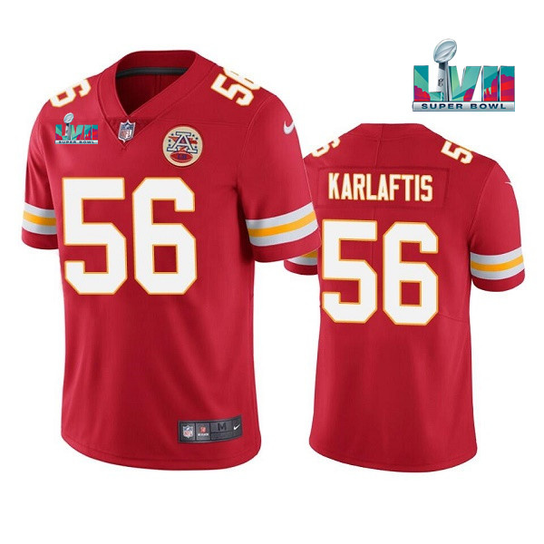 Personalized Men’s Kansas City Chiefs #56 George Karlaftis Red Super Bowl LVII Patch Untouchable Limited Stitched Jersey
