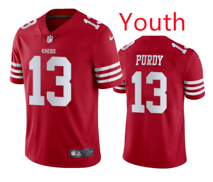 Personalized Youth San Francisco 49ers #13 Brock Purdy Red Football Jersey