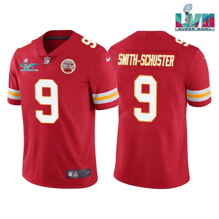 Personalized Men’s Kansas City Chiefs #9 JuJu Smith-Schuster Red Super Bowl LVII Patch Untouchable Limited Stitched Jersey