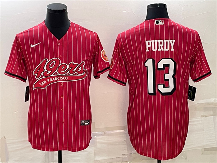 Personalized Men’s San Francisco 49ers #13 Brock Purdy Red With Patch Cool Base Stitched Baseball Jersey