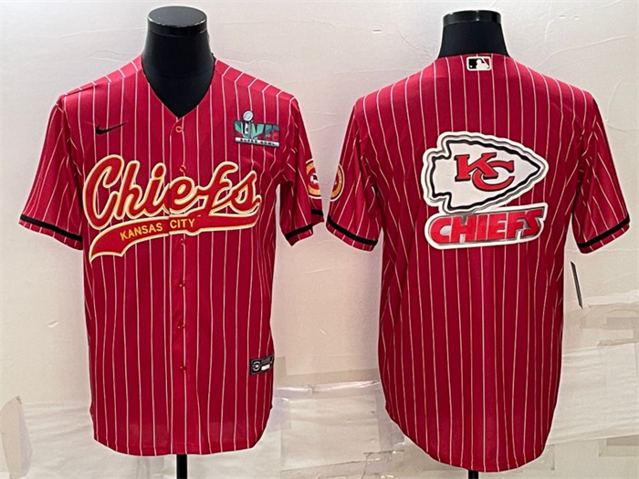 Personalized Men’s Kansas City Chiefs Red Team Big Logo With Super Bowl LVII Patch Cool Base Stitched Baseball Jersey