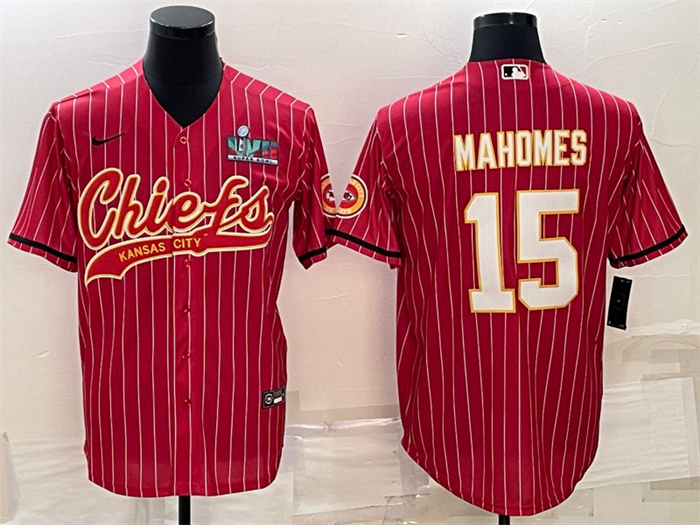 Personalized Men’s Kansas City Chiefs #15 Patrick Mahomes Red With Super Bowl LVII Patch Cool Base Stitched Baseball Jersey