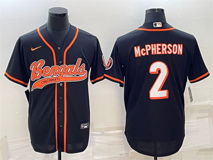 Personalized Men’s Cincinnati Bengals #2 Evan McPherson Black With Patch Cool Base Stitched Baseball Jersey