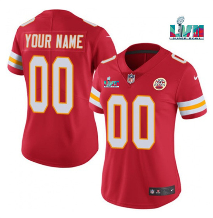 Personalized Women’s Kansas City Chiefs Active Player Red Super Bowl LVII Patch Stitched Jersey(Run Small)
