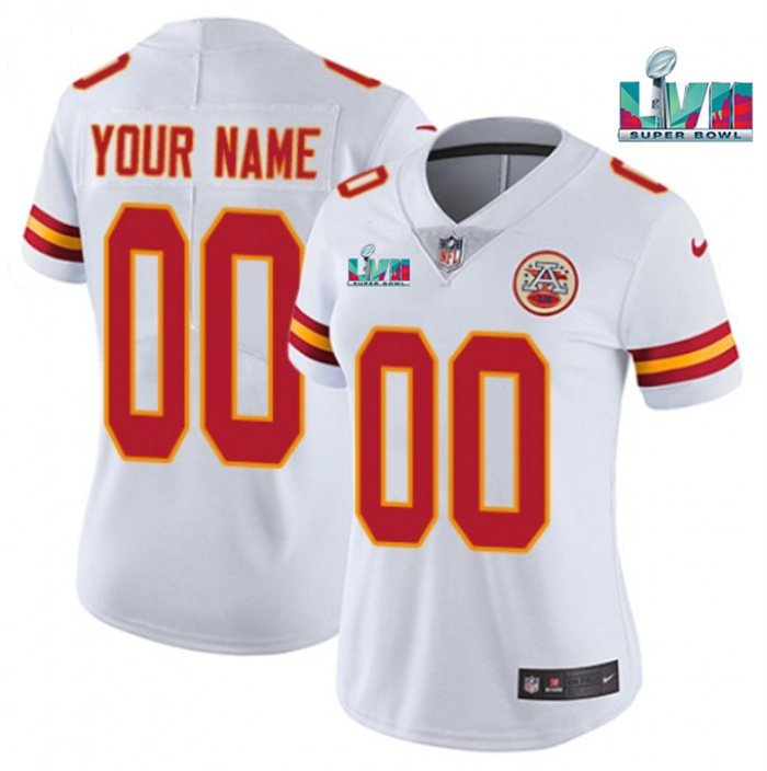 Personalized Women’s Kansas City Chiefs Active Player White Super Bowl LVII Patch Stitched Jersey(Run Small)