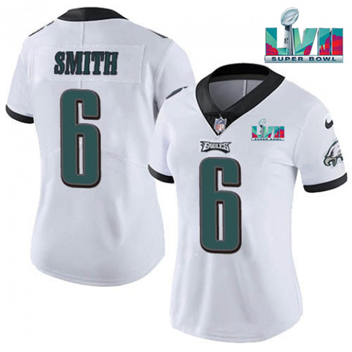 Personalized Women’s Philadelphia Eagles #6 DeVonta Smith White Super Bolw LVII Patch Untouchable Limited Stitched Football Jersey(Run Small)