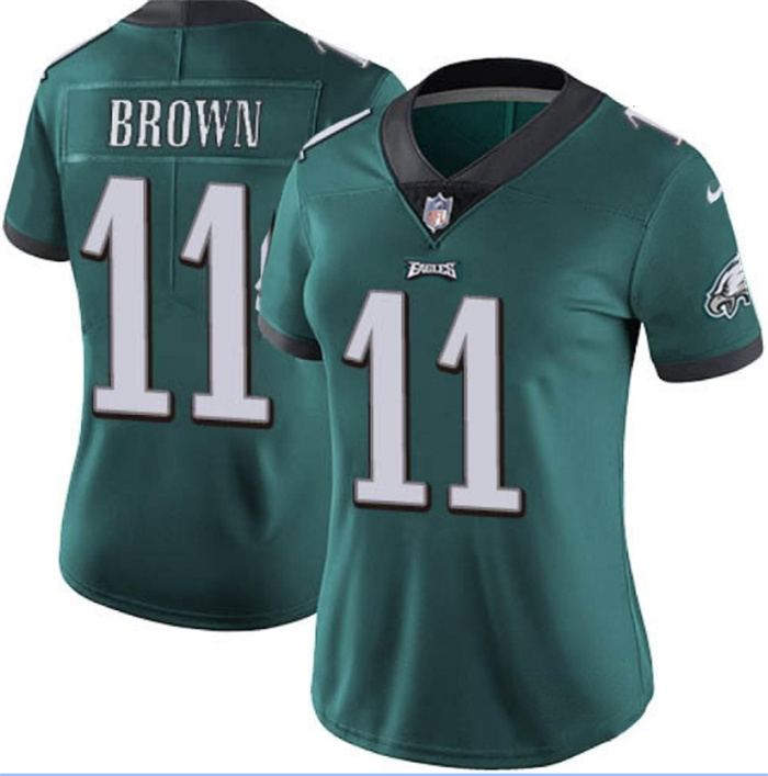 Personalized Women’s Philadelphia Eagles #11 A.J. Brown Green Untouchable Limited Stitched Football Jersey(Run Small)