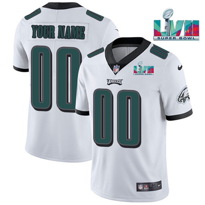 Personalized Youth Philadelphia Eagles Active Player White Super Bowl LVII Patch Untouchable Limited Stitched Football Jersey