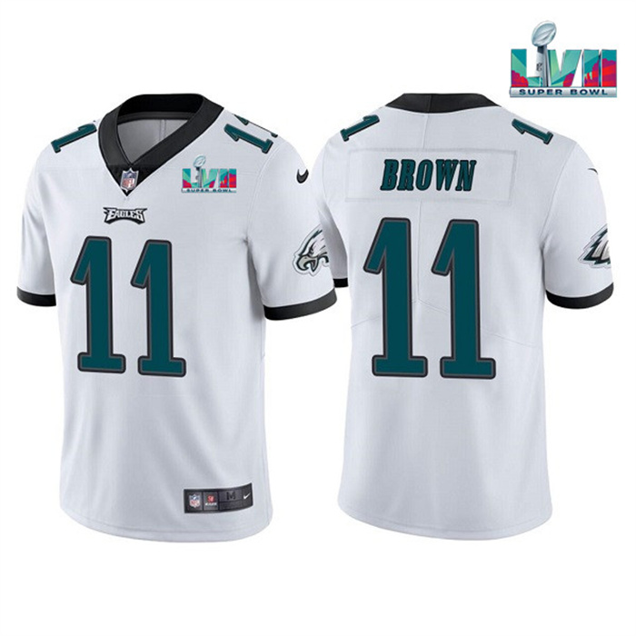 Personalized Youth Philadelphia Eagles #11 A. J. Brown White Super Bowl LVII Patch Untouchable Limited Stitched Football Jersey
