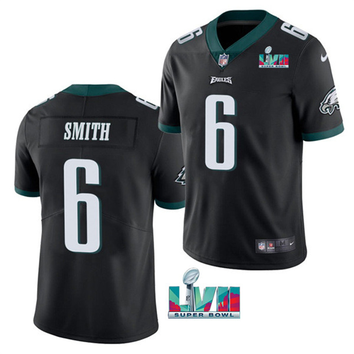 Personalized Youth Philadelphia Eagles #6 DeVonta Smith Black Super Bowl LVII Patch Untouchable Limited Stitched Football Jersey