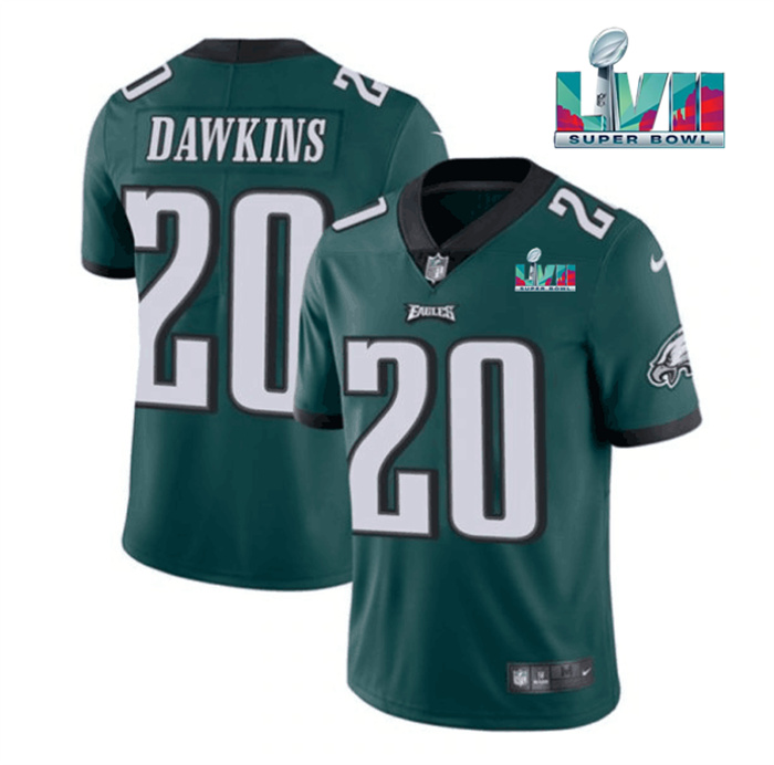Personalized Youth Philadelphia Eagles #20 Brian Dawkins Green Super Bowl LVII Patch Untouchable Limited Stitched Football Jersey