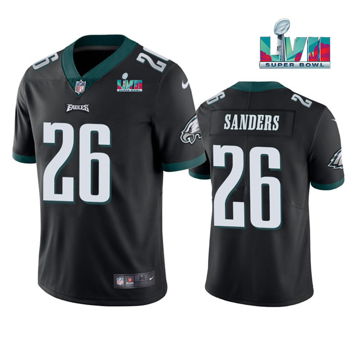 Personalized Youth Philadelphia Eagles #26 Miles Sanders Black Super Bowl LVII Patch Untouchable Limited Stitched Football Jersey