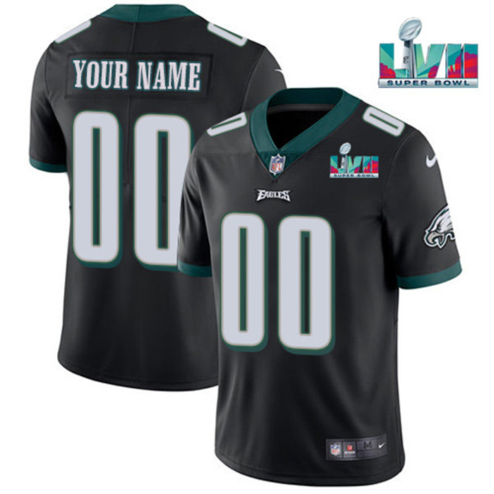 Personalized Youth Philadelphia Eagles Active Player Black Super Bowl LVII Patch Untouchable Limited Stitched Football Jersey