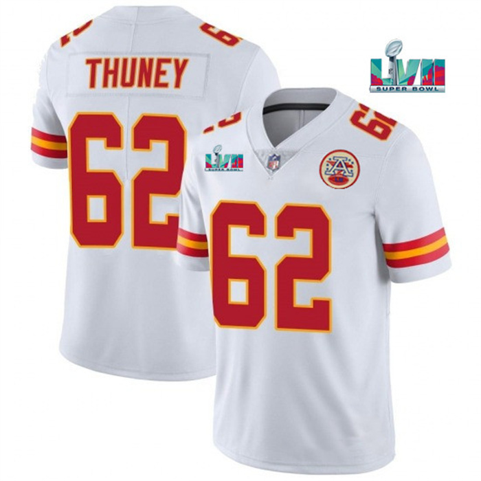 Personalized Youth Kansas City Chiefs #62 Joe Thuney White Super Bowl LVII Patch Untouchable Limited Stitched Jersey