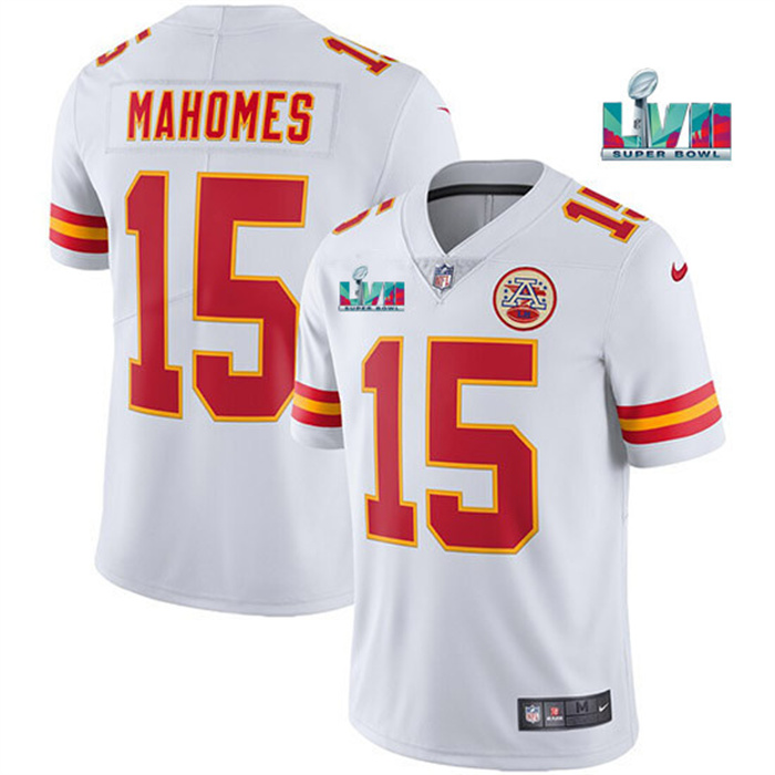 Personalized Youth Kansas City Chiefs #15 Patrick Mahomes White Super Bowl LVII Patch Untouchable Limited Stitched Jersey