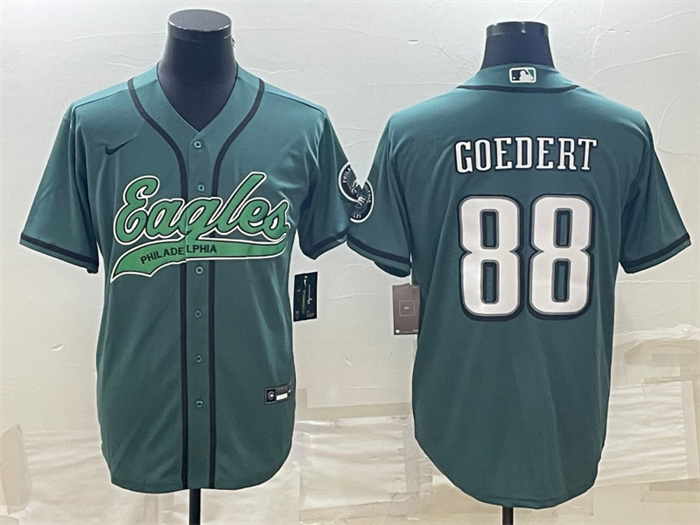 Personalized Men’s Philadelphia Eagles #88 Dallas Goedert Green With Patch Cool Base Stitched Baseball Jersey