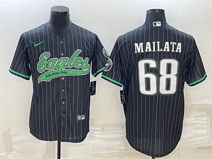 Personalized Men’s Philadelphia Eagles #68 Jordan Mailata Black With Patch Cool Base Stitched Baseball Jerseys