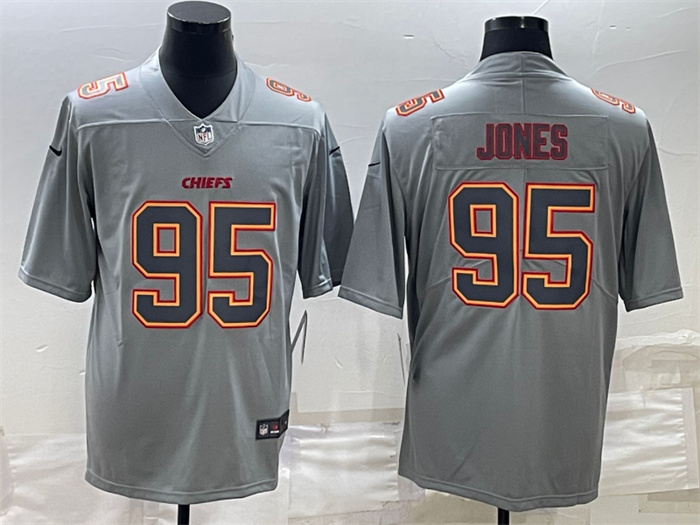 Personalized Men’s Kansas City Chiefs #95 Chris Jones Gray Atmosphere Fashion Stitched Jersey