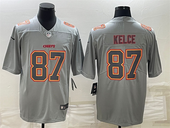 Personalized Men’s Kansas City Chiefs #87 Travis Kelce Gray Atmosphere Fashion Stitched Jersey