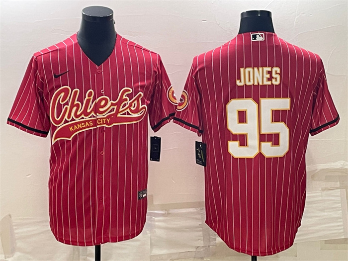 Personalized Men’s Kansas City Chiefs #95 Chris Jones Red With Patch Cool Base Stitched Baseball Jerseys