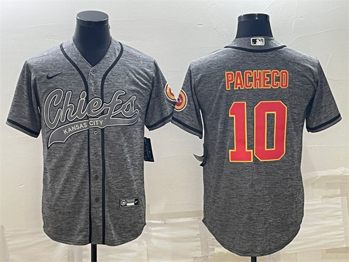 Personalized Men’s Kansas City Chiefs #10 Isiah Pacheco Grey With Patch Cool Base Stitched Baseball Jersey