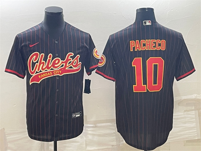 Personalized Men’s Kansas City Chiefs #10 Isiah Pacheco Black With Patch Cool Base Stitched Baseball Jersey