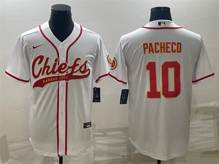 Personalized Men’s Kansas City Chiefs #10 Isiah Pacheco White With Patch Cool Base Stitched Baseball Jersey