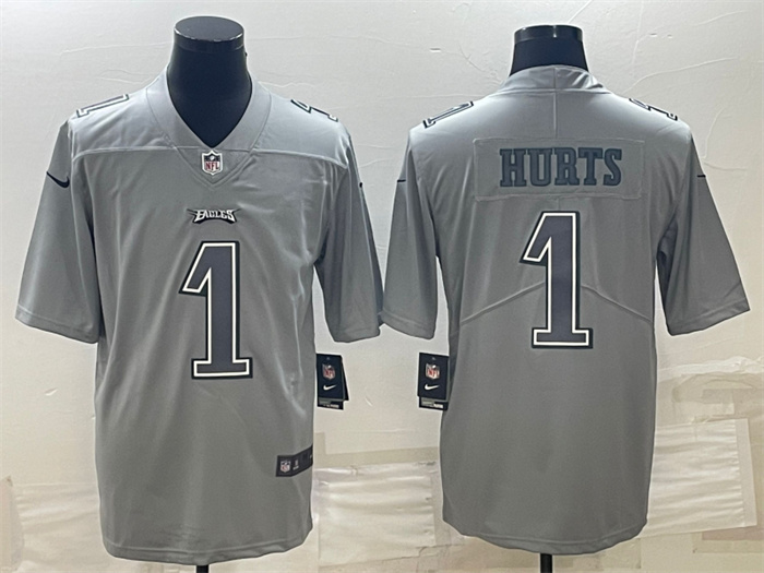 Personalized Men’s Philadelphia Eagles #1 Jalen Hurts Gray Atmosphere Fashion Stitched Jersey