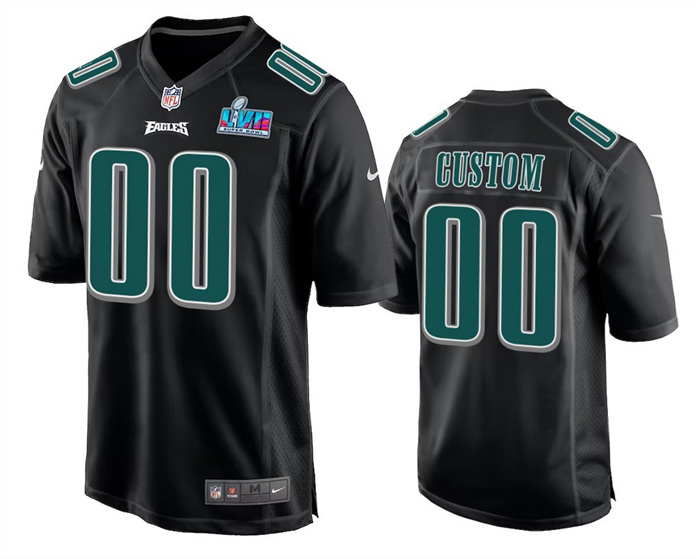 Personalized Men’s Philadelphia Eagles ACTIVE PLAYER Black Super Bowl LVII Patch Stitched Game Jersey