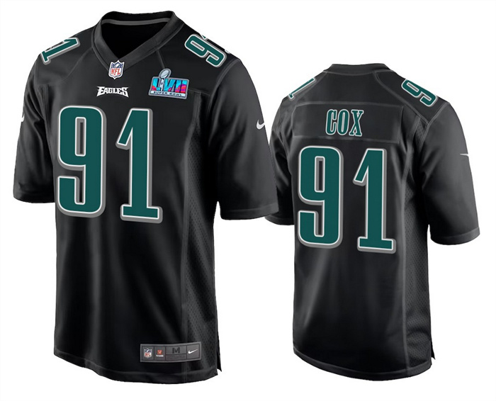 Personalized Men’s Philadelphia Eagles #91 Fletcher Cox Black Super Bowl LVII Patch Stitched Game Jersey