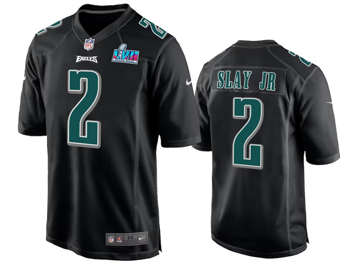 Personalized Men’s Philadelphia Eagles #2 Darius Slay Jr. Black Super Bowl LVII Patch Stitched Game Jersey