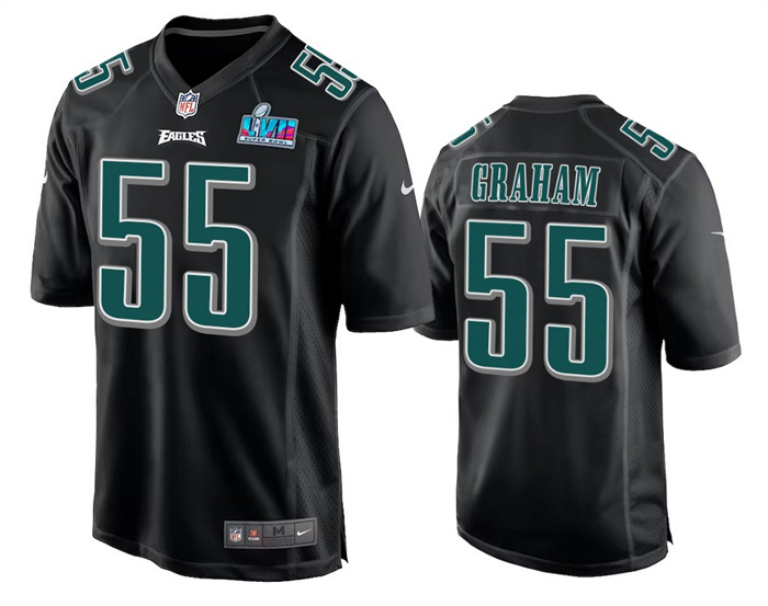 Personalized Men’s Philadelphia Eagles #55 Brandon Graham Black Super Bowl LVII Patch Stitched Game Jersey