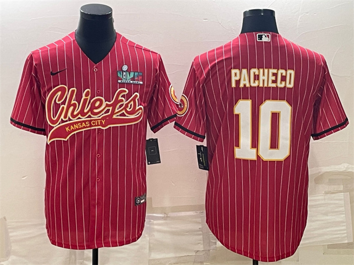 Personalized Men’s Kansas City Chiefs #10 Isiah Pacheco Red With Super Bowl LVII Patch Cool Base Stitched Baseball Jersey