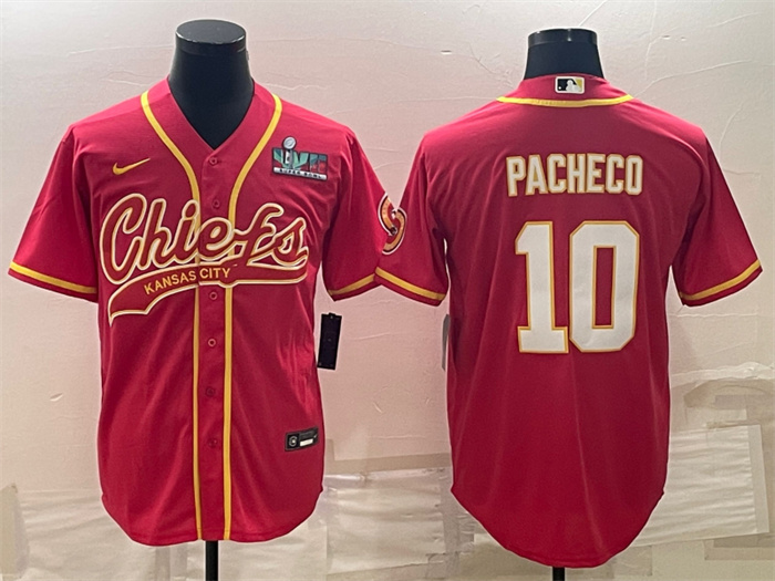 Personalized Men’s Kansas City Chiefs #10 Isiah Pacheco Red With Super Bowl LVII Patch Cool Base Stitched Baseball Jerseys