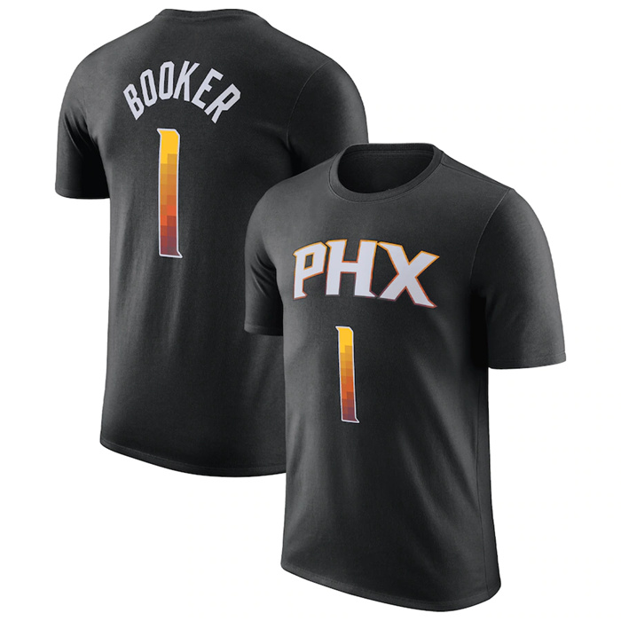 Personalized Men’s Phoenix Suns #1 Devin Booker Black 2022 23 Statement Edition Name & Number T-Shirt