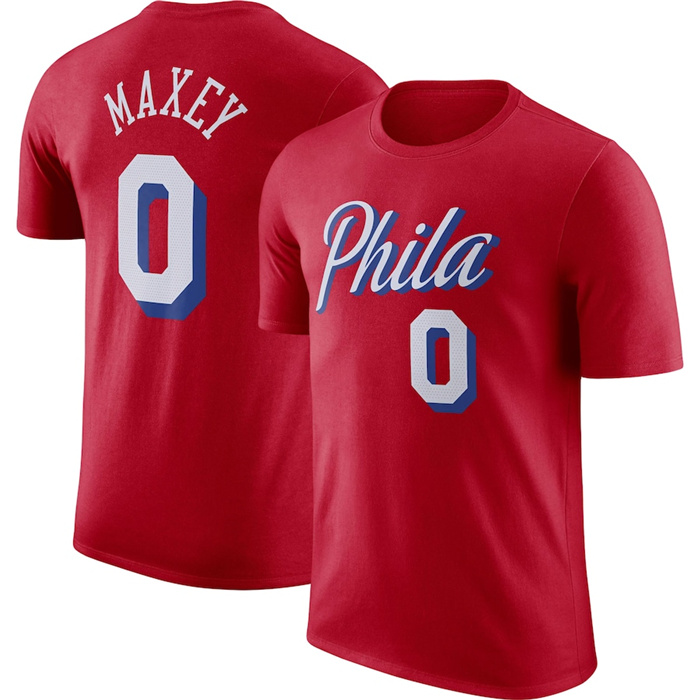 Personalized Men’s Philadelphia 76ers #0 Tyrese Maxey Red 2022 23 Statement Edition Name & Number T-Shirt