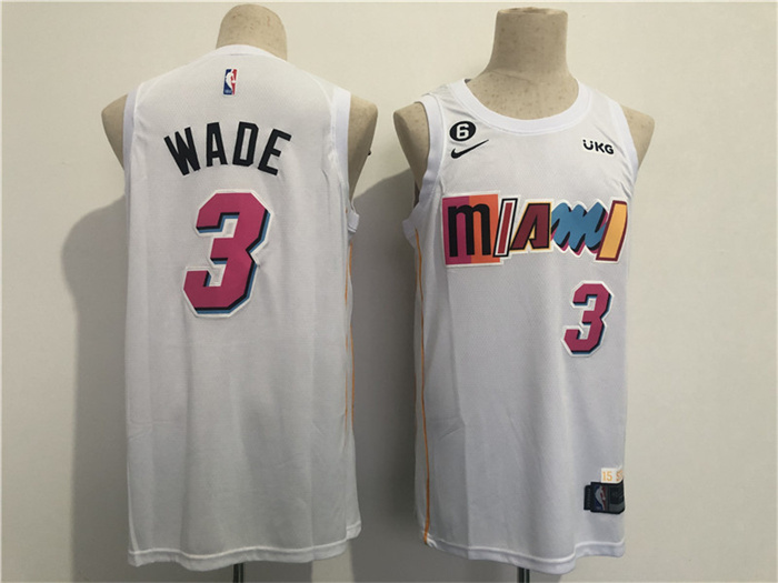 Personalized Men’s Miami Heat #3 Dwyane Wade 2022 23 White City Edition With NO.6 Patch Stitched Jersey