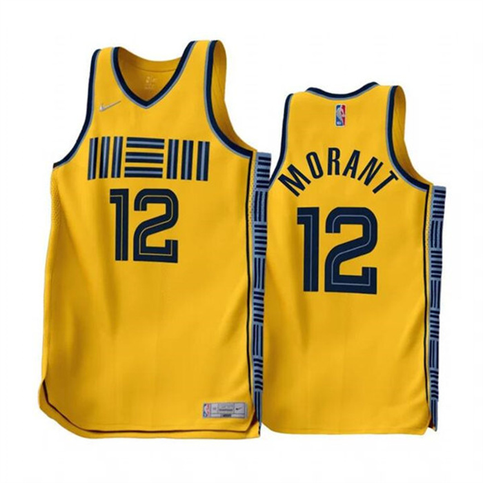 Personalized Men’s Memphis Grizzlies #12 Ja Morant Gold 2022-23 Earned Edition Stitched Basketball Jersey