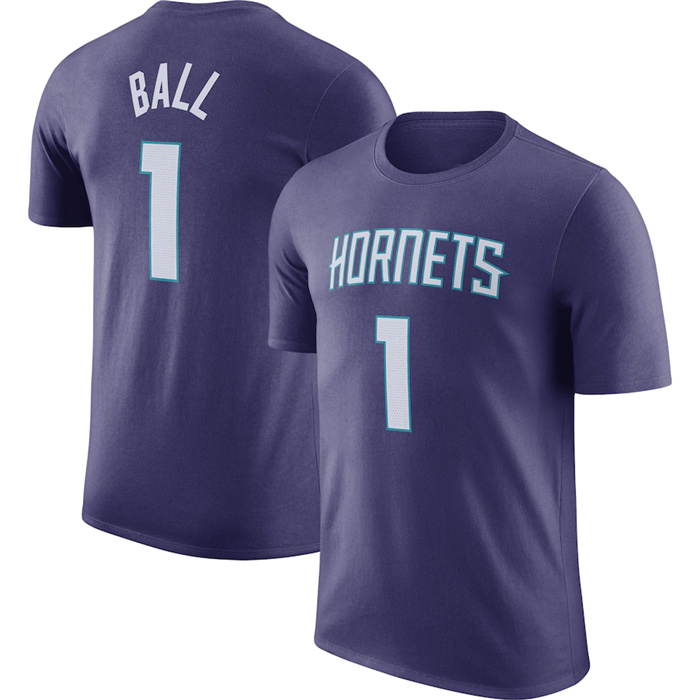 Personalized Men’s Charlotte Hornets #1 LaMelo Ball Purple 2022 23 Statement Edition Name & Number T-Shirt