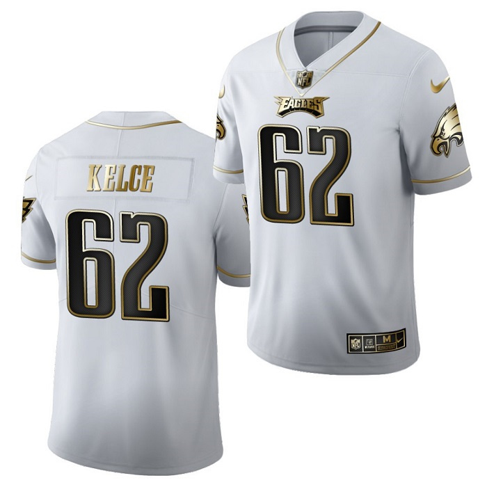 Personalized Men’s Philadelphia Eagles #62 Jason Kelce White Golden Limited Stitched Jersey